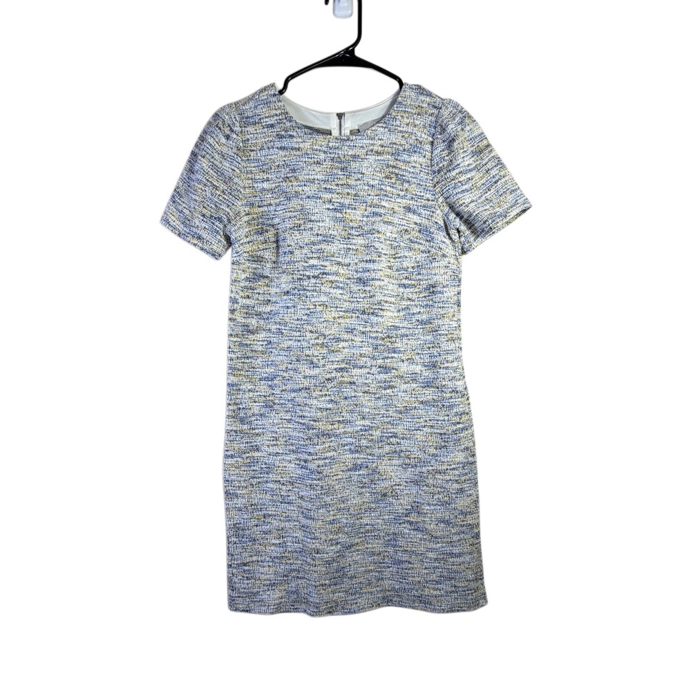 LOFT Tweed Shift Dress XXS Pastel Blue Yellow Textured Mini Coquette Preppy